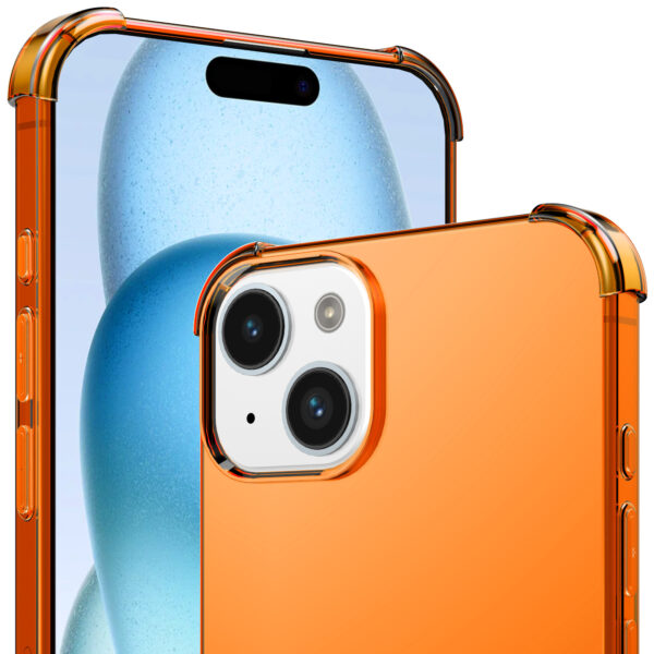 iPhone 15 Plus siliconen telefoonhoesje met stootrand transparant oranje (3)