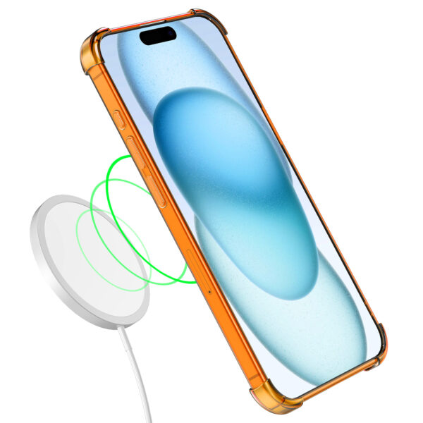 iPhone 15 Plus siliconen telefoonhoesje met stootrand transparant oranje (4)