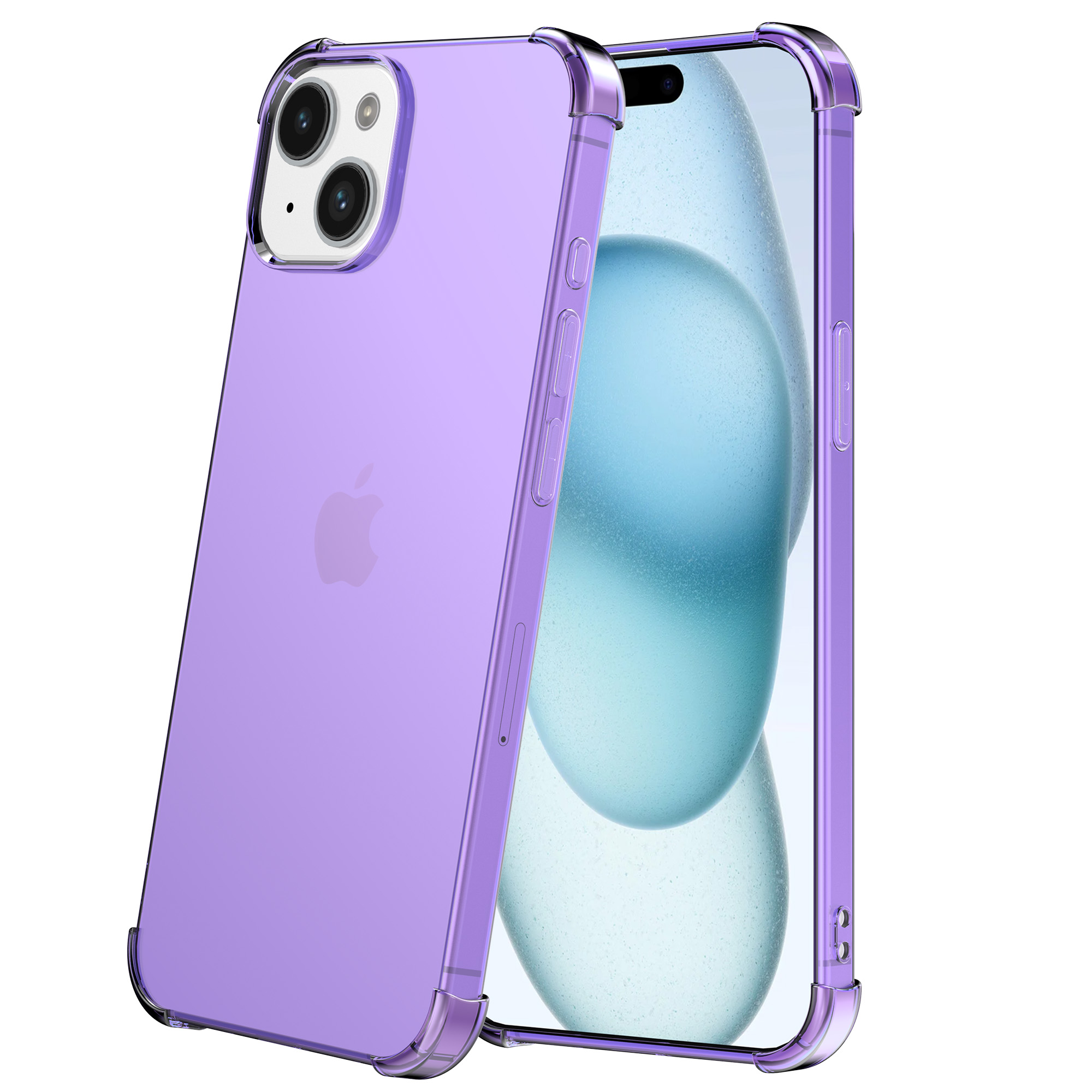 iPhone 15 Plus siliconen telefoonhoesje met stootrand transparant paars (2)