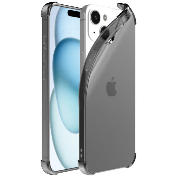 iPhone 15 Plus siliconen telefoonhoesje met stootrand transparant zwart (1)