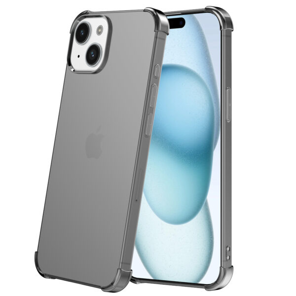 iPhone 15 Plus siliconen telefoonhoesje met stootrand transparant zwart (2)