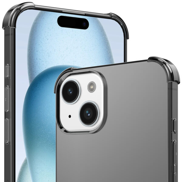 iPhone 15 Plus siliconen telefoonhoesje met stootrand transparant zwart (3)