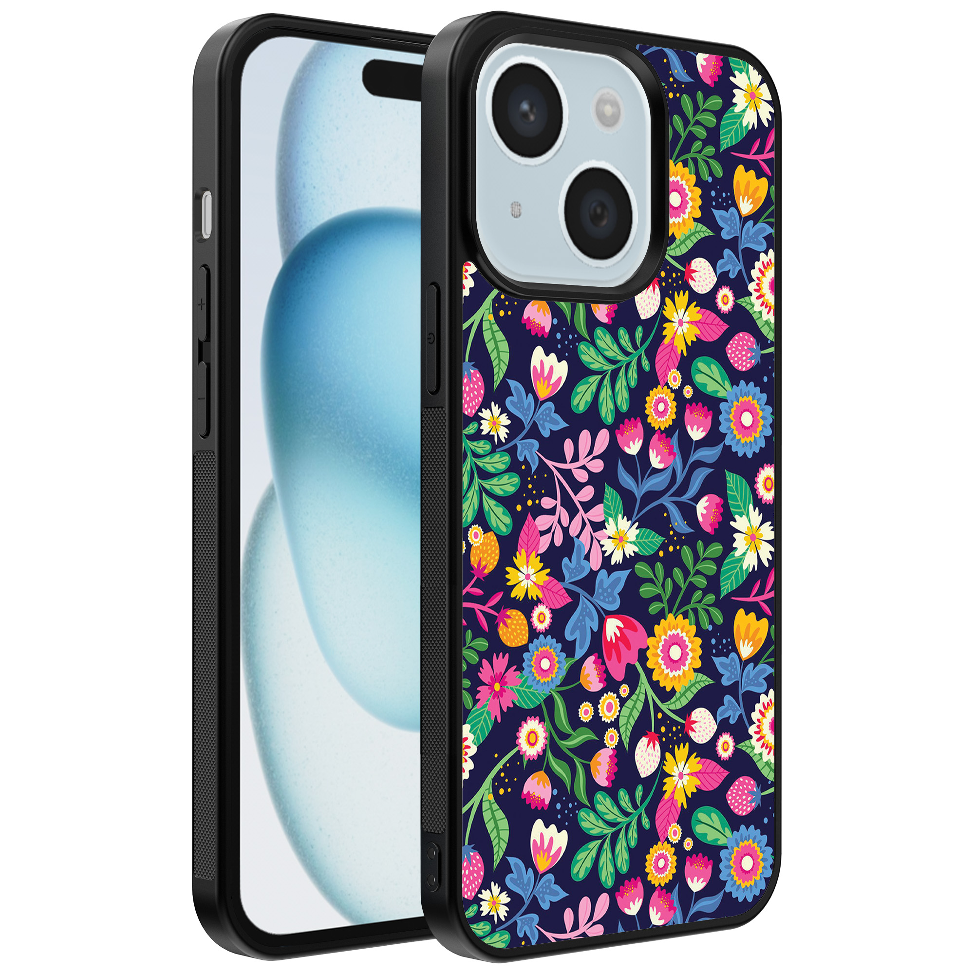 iPhone 15 Plus telefoonhoesje met bloemen opdruk (1)