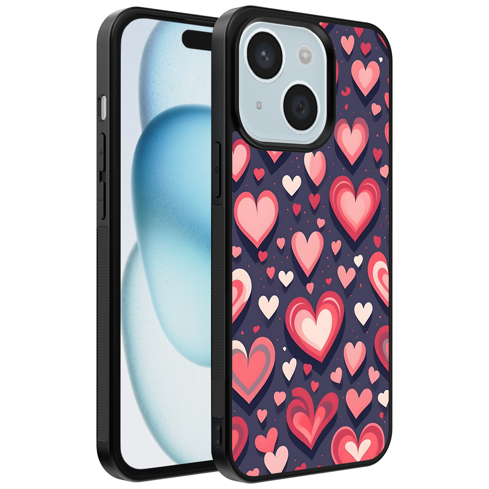 iPhone 15 Plus telefoonhoesje met hartjes opdruk groot (1)
