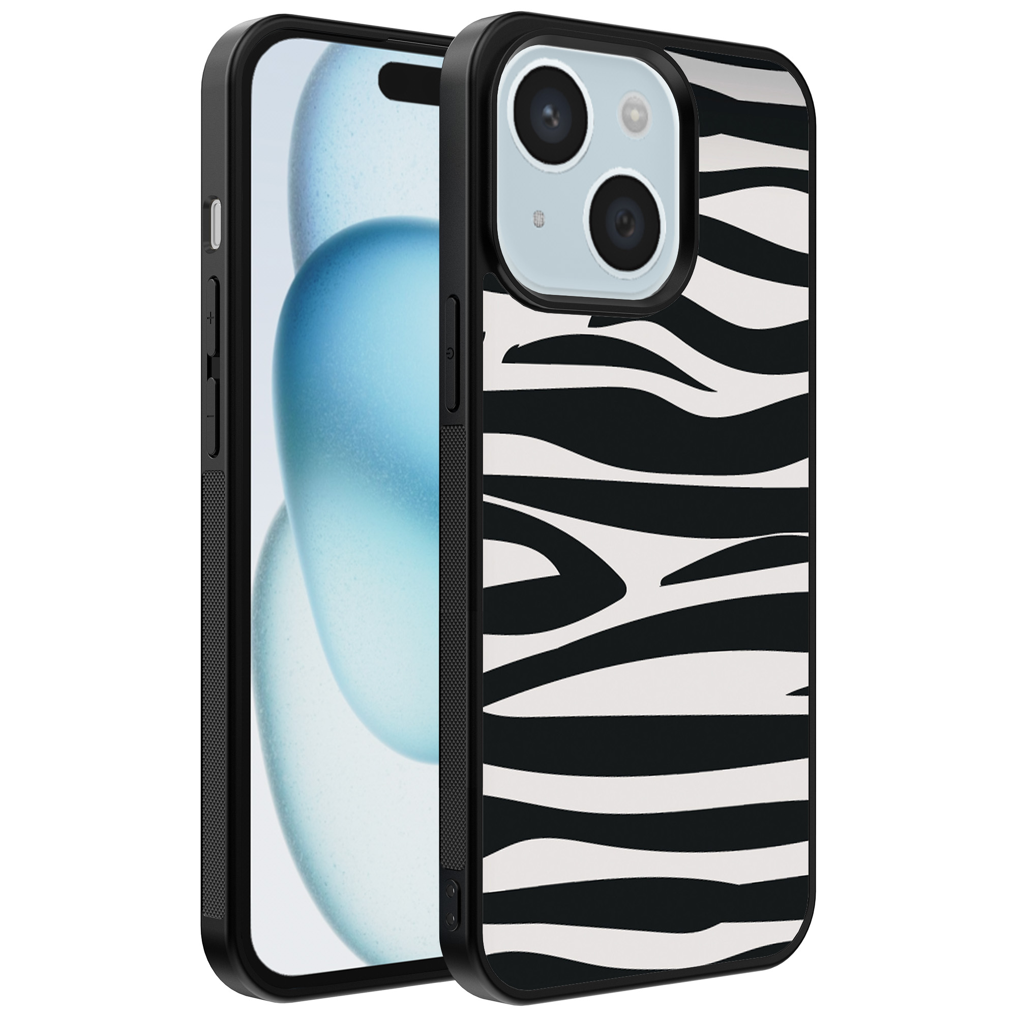 iPhone 15 Plus telefoonhoesje met zebra opdruk (1)