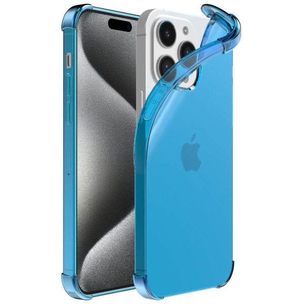 iPhone 15 Pro siliconen telefoonhoesje met stootrand transparant blauw (1)