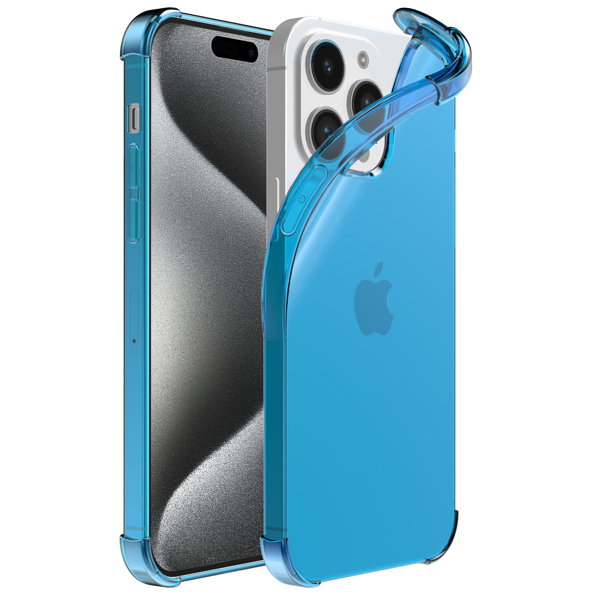 iPhone 15 Pro siliconen telefoonhoesje met stootrand transparant blauw (1)