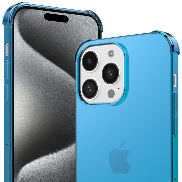 iPhone 15 Pro siliconen telefoonhoesje met stootrand transparant blauw (2)