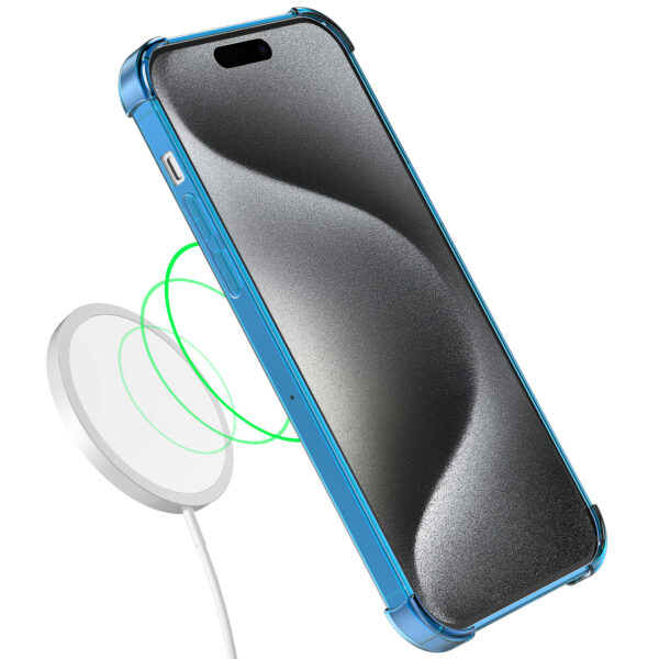iPhone 15 Pro siliconen telefoonhoesje met stootrand transparant blauw (3)