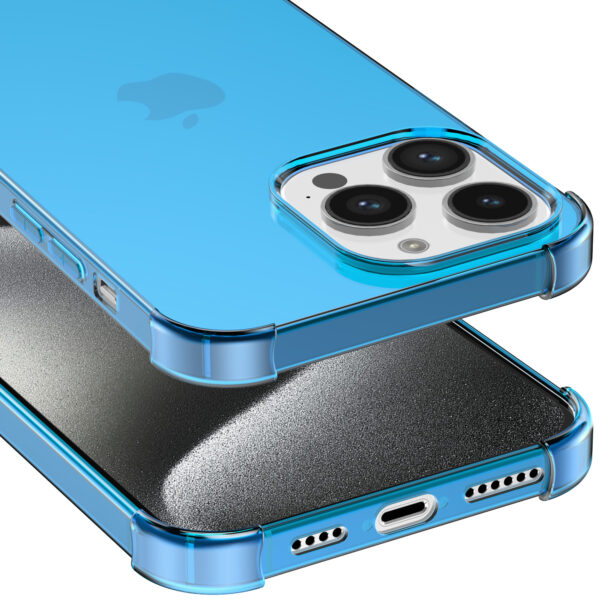 iPhone 15 Pro siliconen telefoonhoesje met stootrand transparant blauw (4)