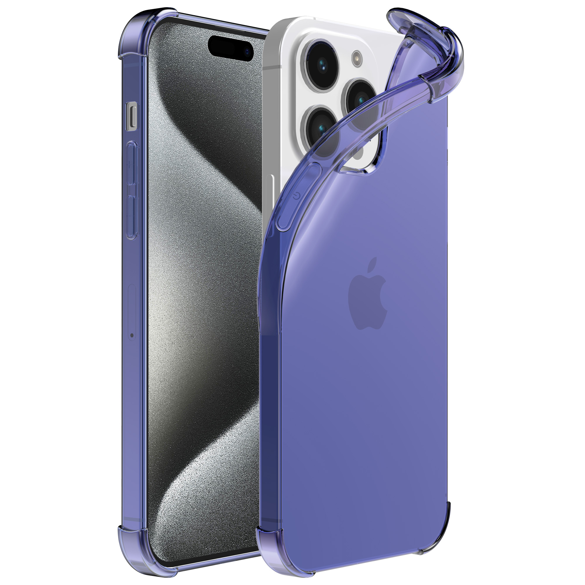 iPhone 15 Pro siliconen telefoonhoesje met stootrand transparant donker blauw (1)