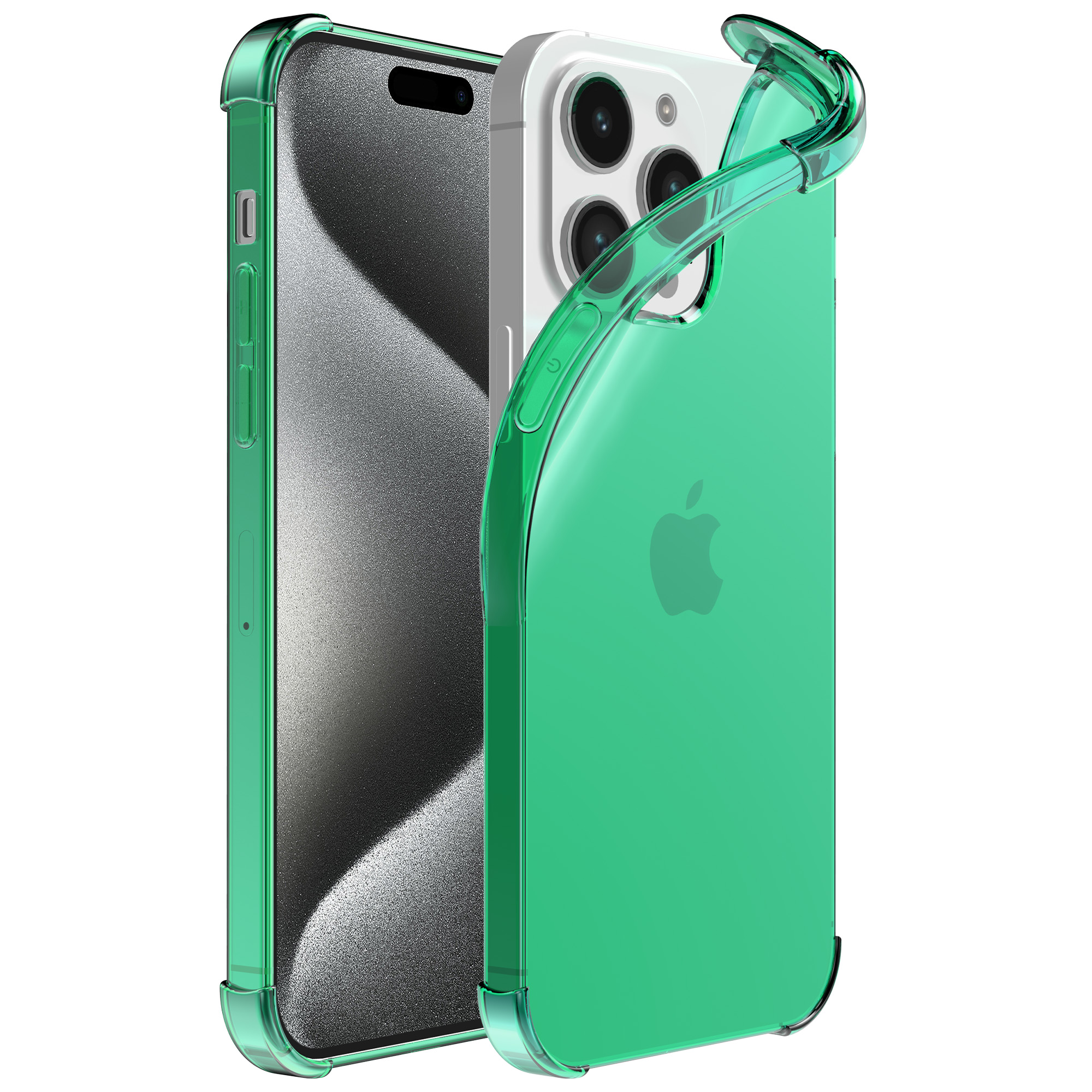 iPhone 15 Pro siliconen telefoonhoesje met stootrand transparant groen (1)