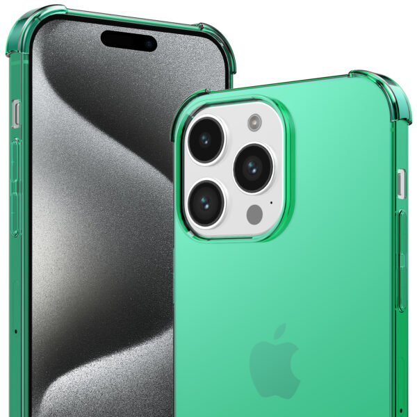 iPhone 15 Pro siliconen telefoonhoesje met stootrand transparant groen (2)