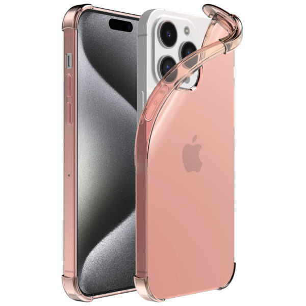 iPhone 15 Pro siliconen telefoonhoesje met stootrand transparant lichtroze (1)