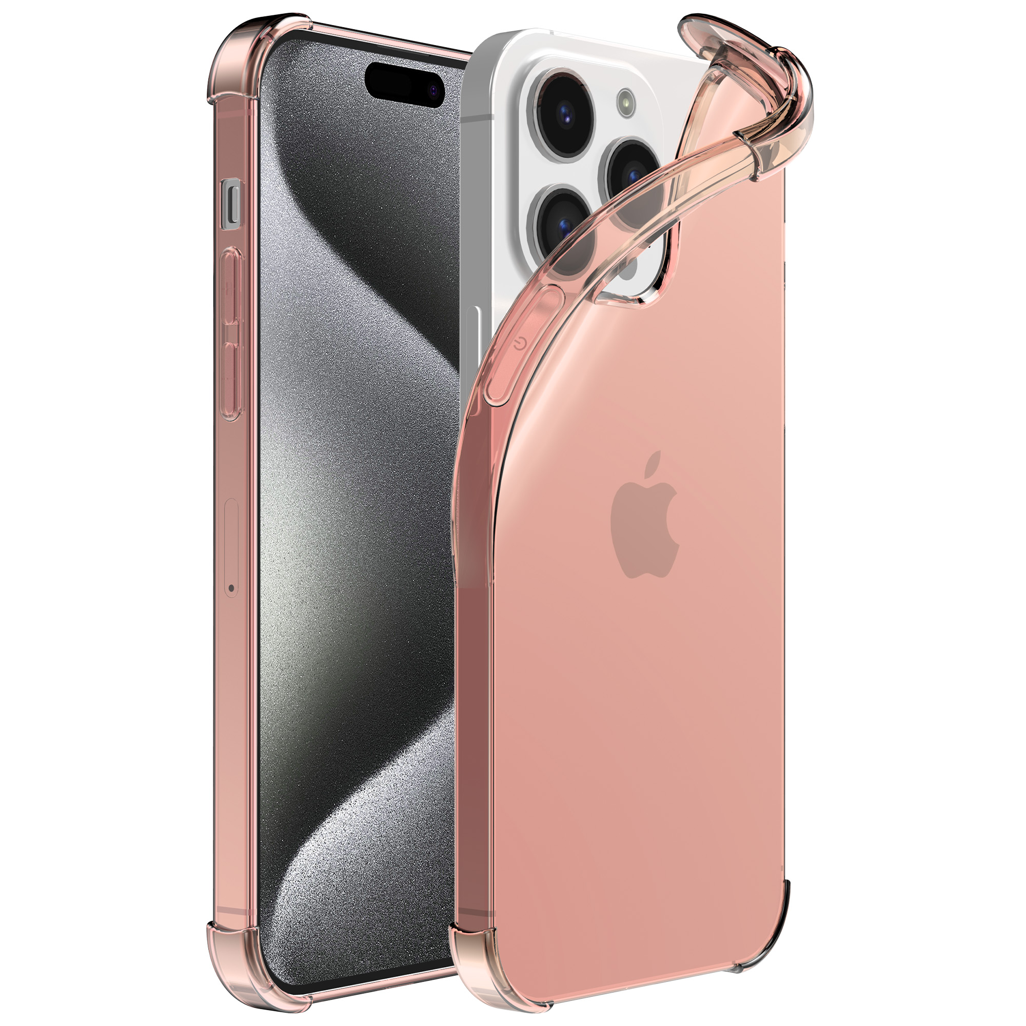 iPhone 15 Pro siliconen telefoonhoesje met stootrand transparant lichtroze (1)