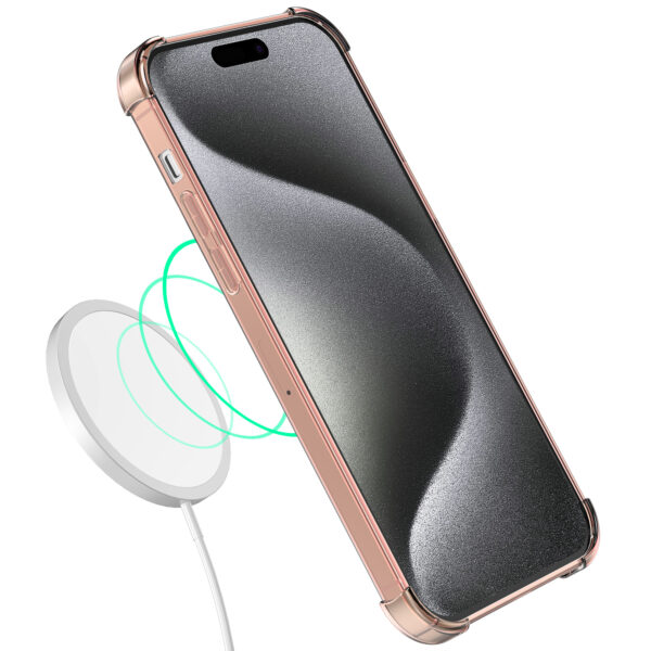 iPhone 15 Pro siliconen telefoonhoesje met stootrand transparant lichtroze (3)