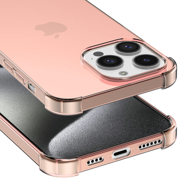 iPhone 15 Pro siliconen telefoonhoesje met stootrand transparant lichtroze (4)