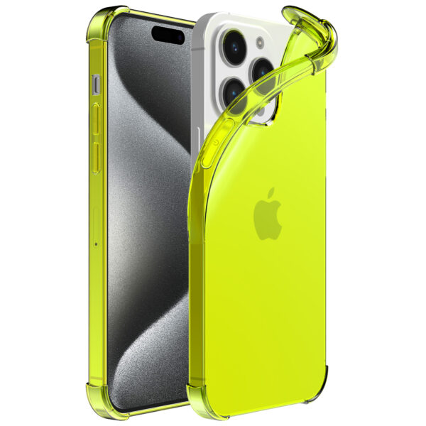 iPhone 15 Pro siliconen telefoonhoesje met stootrand transparant neon geel (1)