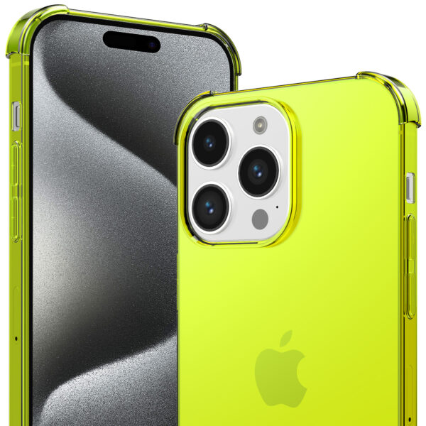 iPhone 15 Pro siliconen telefoonhoesje met stootrand transparant neon geel (2)