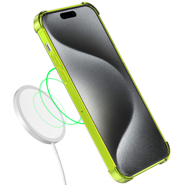 iPhone 15 Pro siliconen telefoonhoesje met stootrand transparant neon geel (3)