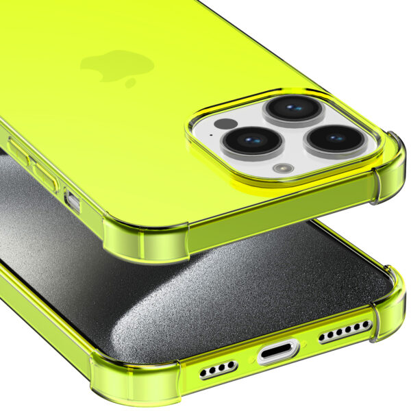 iPhone 15 Pro siliconen telefoonhoesje met stootrand transparant neon geel (4)