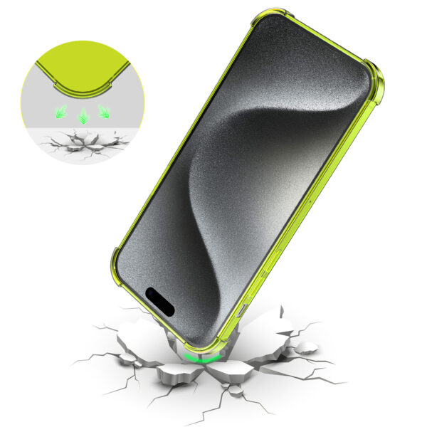 iPhone 15 Pro siliconen telefoonhoesje met stootrand transparant neon geel (6)