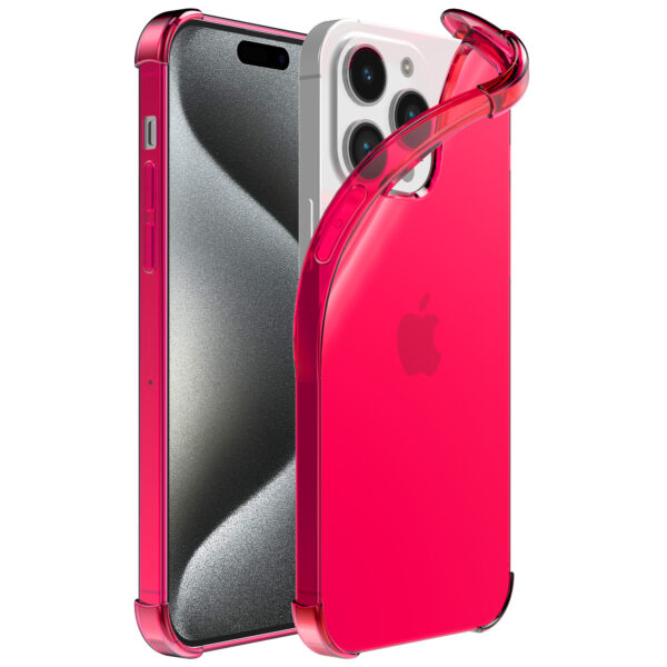 iPhone 15 Pro siliconen telefoonhoesje met stootrand transparant neon roze (1)