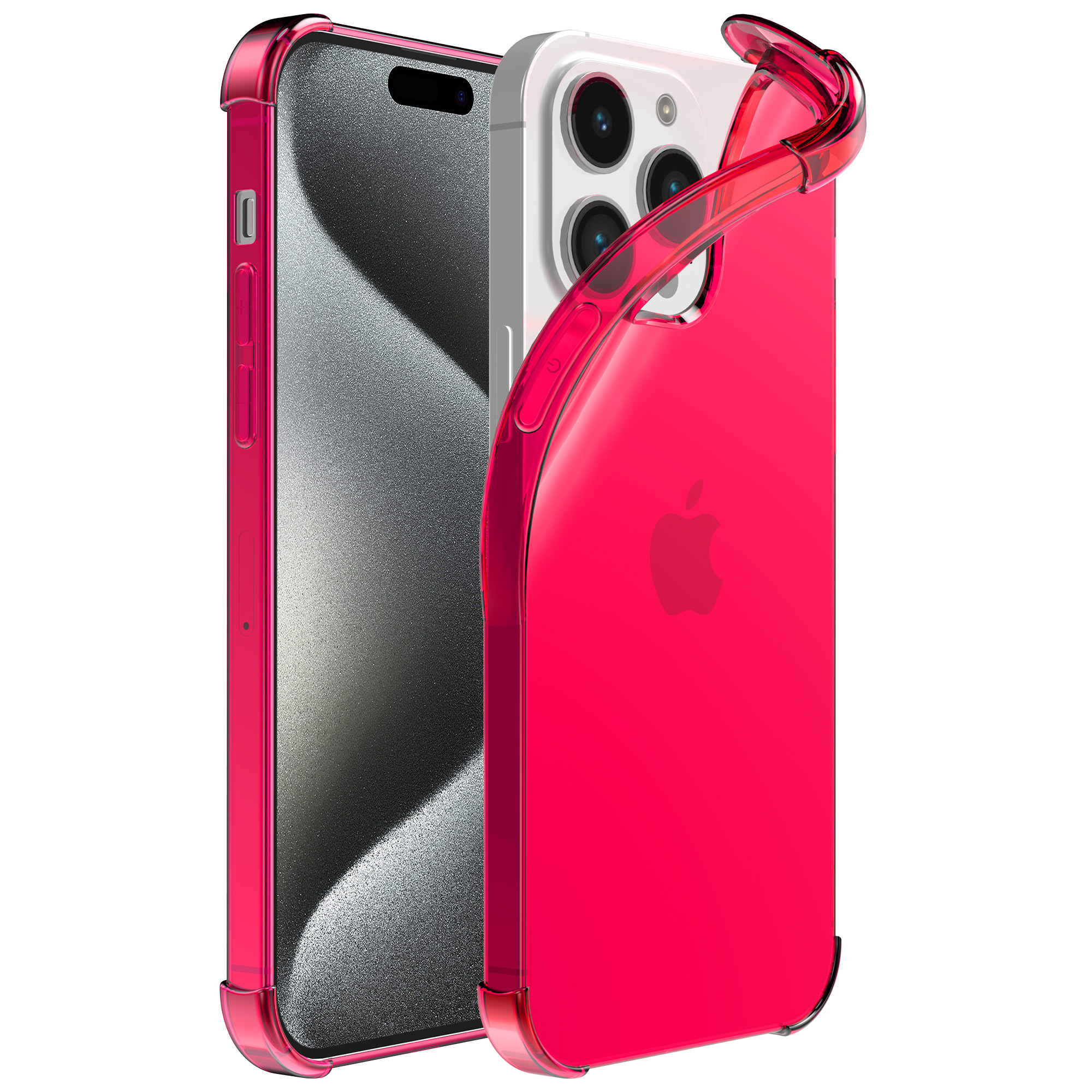 iPhone 15 Pro siliconen telefoonhoesje met stootrand transparant neon roze (1)