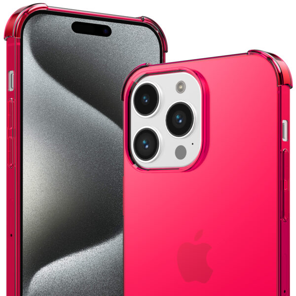 iPhone 15 Pro siliconen telefoonhoesje met stootrand transparant neon roze (2)