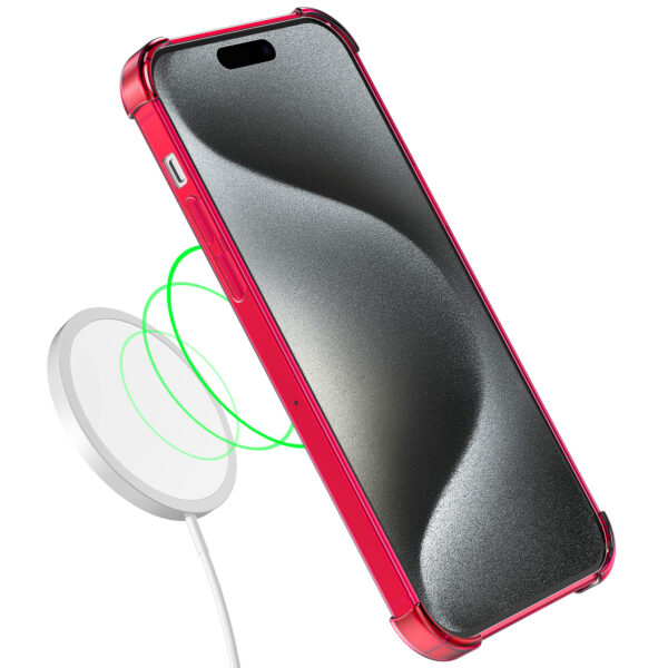 iPhone 15 Pro siliconen telefoonhoesje met stootrand transparant neon roze (3)