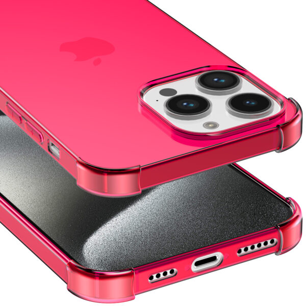 iPhone 15 Pro siliconen telefoonhoesje met stootrand transparant neon roze (4)