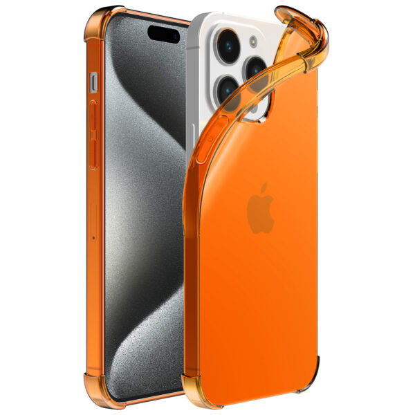 iPhone 15 Pro siliconen telefoonhoesje met stootrand transparant oranje (1)