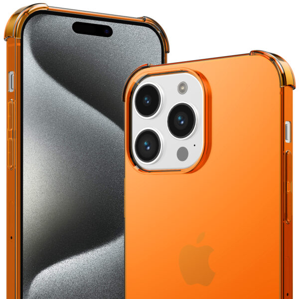iPhone 15 Pro siliconen telefoonhoesje met stootrand transparant oranje (2)
