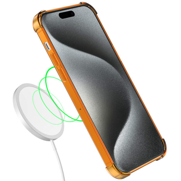 iPhone 15 Pro siliconen telefoonhoesje met stootrand transparant oranje (3)