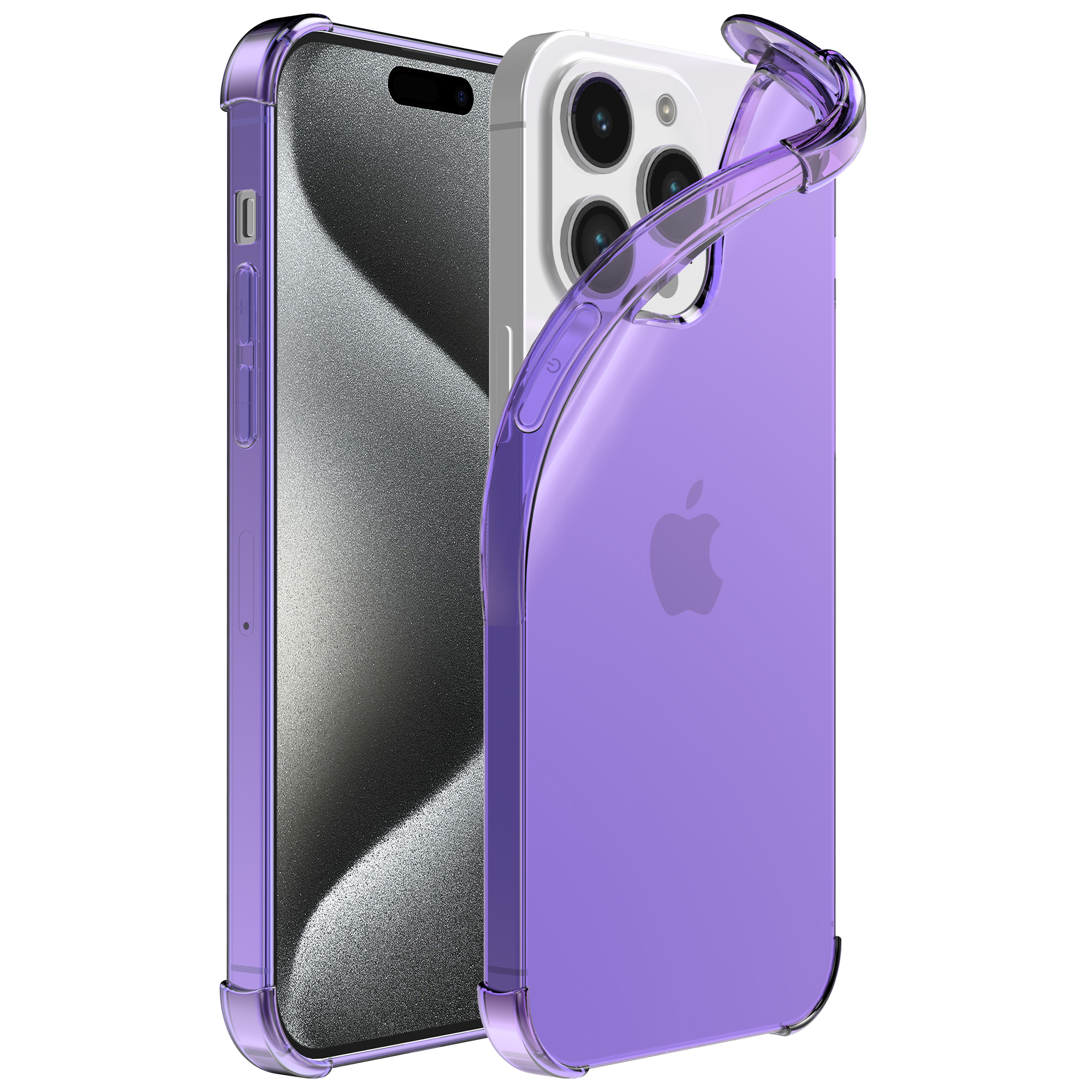 iPhone 15 Pro siliconen telefoonhoesje met stootrand transparant paars (1)