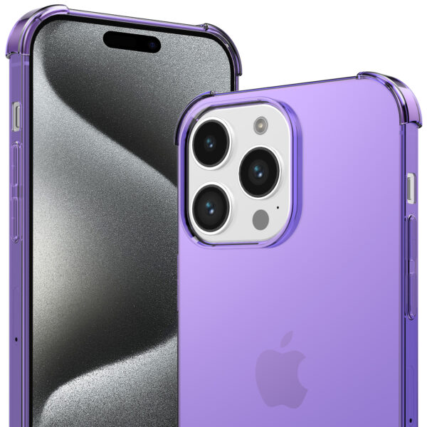 iPhone 15 Pro siliconen telefoonhoesje met stootrand transparant paars (2)