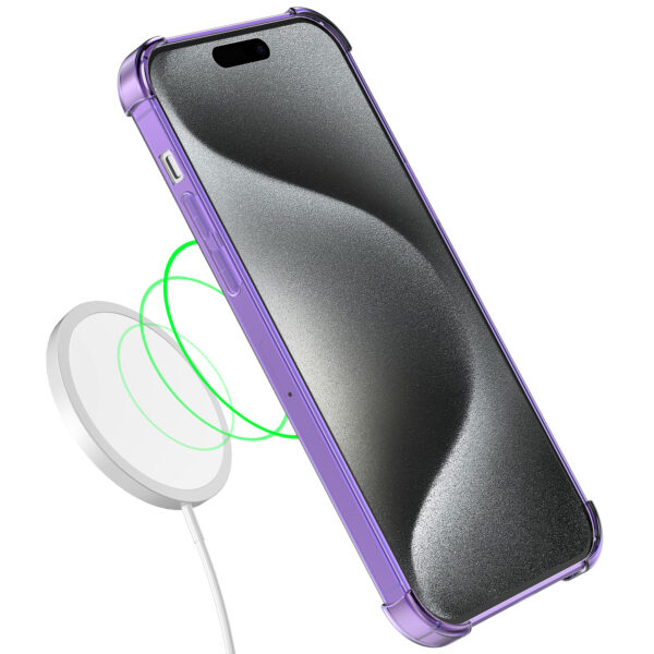 iPhone 15 Pro siliconen telefoonhoesje met stootrand transparant paars (3)