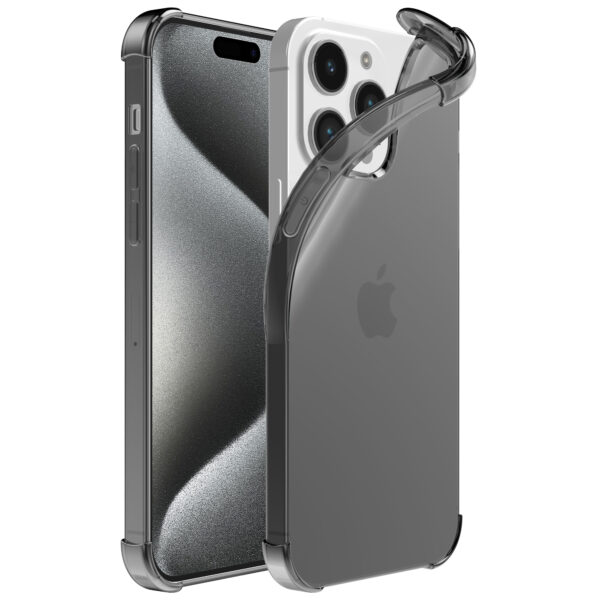 iPhone 15 Pro siliconen telefoonhoesje met stootrand transparant zwart (1)