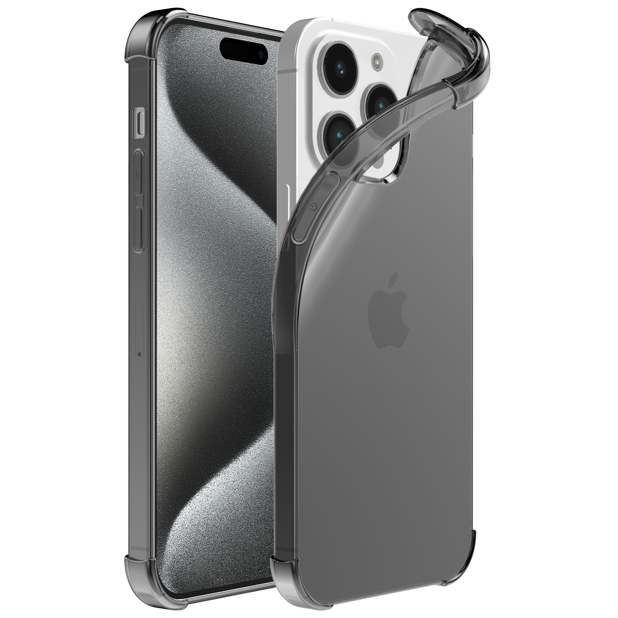 iPhone 15 Pro siliconen telefoonhoesje met stootrand transparant zwart (1)