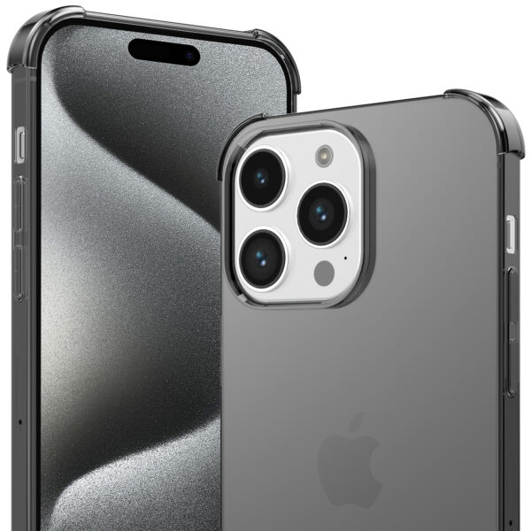 iPhone 15 Pro siliconen telefoonhoesje met stootrand transparant zwart (2)
