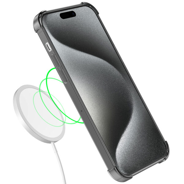 iPhone 15 Pro siliconen telefoonhoesje met stootrand transparant zwart (3)