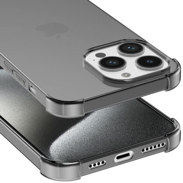 iPhone 15 Pro siliconen telefoonhoesje met stootrand transparant zwart (4)