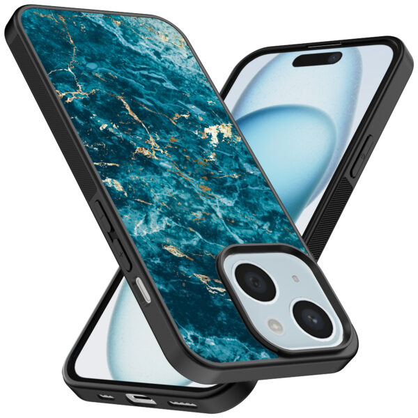 iPhone 15 telefoonhoesje met blauw marmer opdruk (2)
