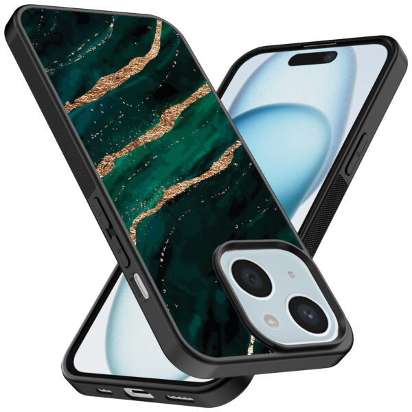 iPhone 15 telefoonhoesje met groen goud marmer opdruk (2)