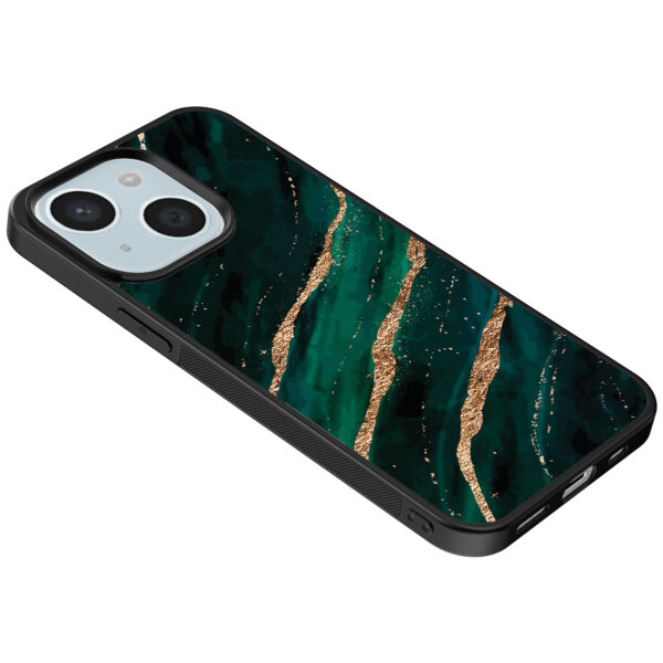 iPhone 15 telefoonhoesje met groen goud marmer opdruk (5)