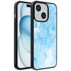 iPhone 15 telefoonhoesje met lichtblauw marmer opdruk (1)