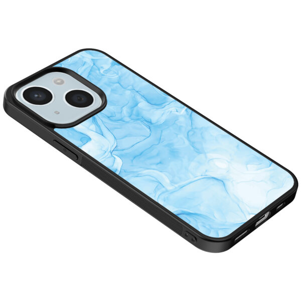 iPhone 15 telefoonhoesje met lichtblauw marmer opdruk (5)