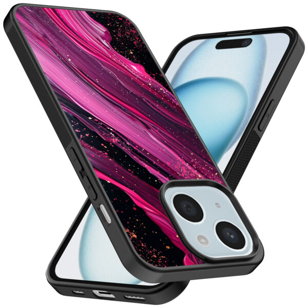 iPhone 15 telefoonhoesje met paars roze marmer opdruk (2)
