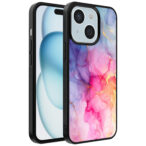 iPhone 15 telefoonhoesje met regenboog marmer opdruk (1)