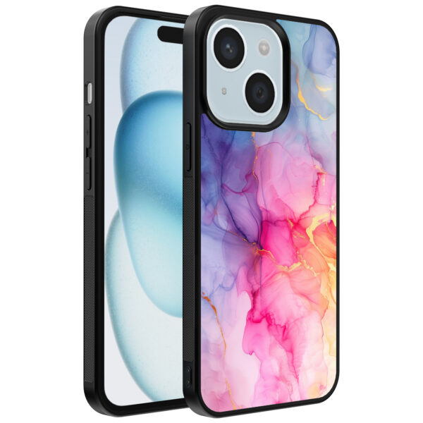 iPhone 15 telefoonhoesje met regenboog marmer opdruk (1)